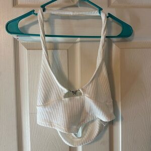 SHEIN White Ribbed Top with Butterfly Accent